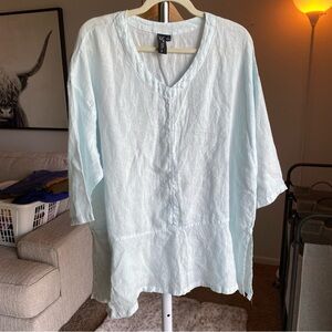 Focus Casual Life Light Blue Linen 3/4 Sleeve Loose L